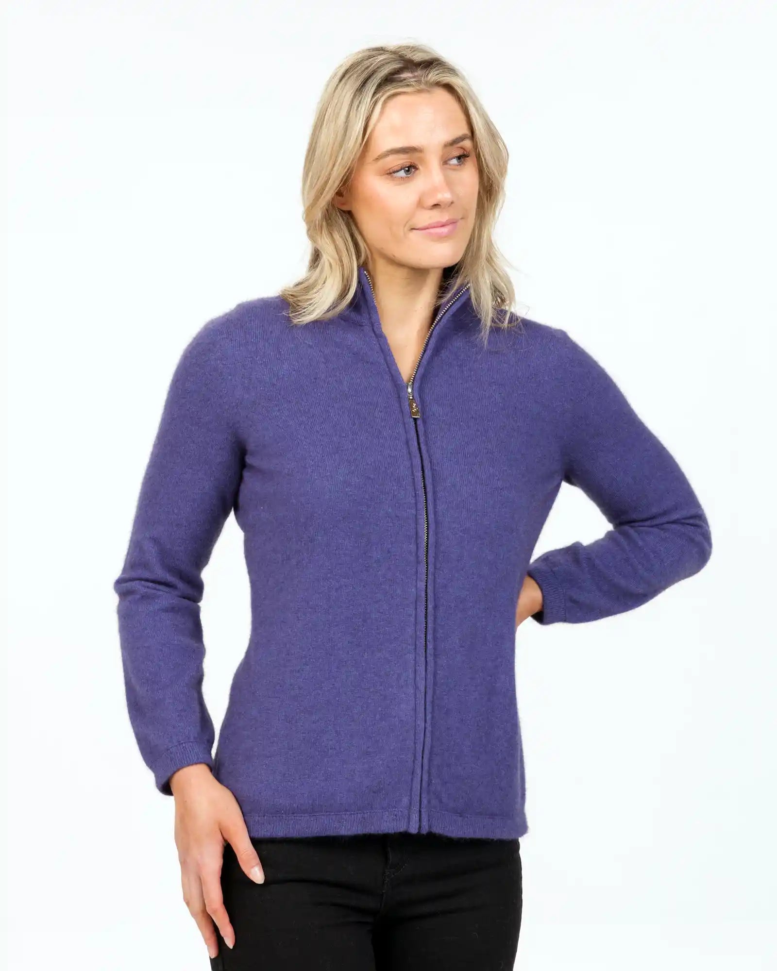 Violet Women's Plain Zip Jacket - NB485 Welt Pockets Slit Pockets Flap Pockets