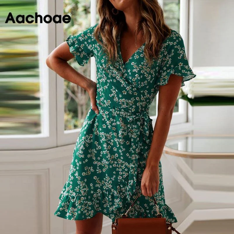 Women Dresses Summer 2020 Sexy V Neck Floral Print Boho Beach Dress Ruffle Short Sleeve A Line Mini Dress Wrap Sundress Robe Trendy Wraparound Mini Dress Women Dresses Summer 2020 Sexy V Neck Floral Print Boho Beach Dress Ruffle Short Sleeve A Line Mini Dress Wrap Sundress Robe Trendy Wraparound Mini Dress