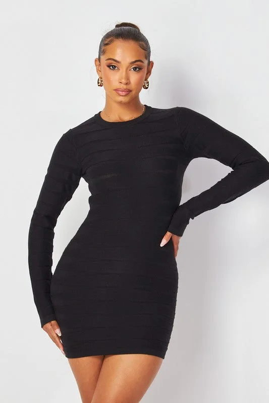 Brynn Long Sleeve Knit Bodycon Mini Dress Chic Halter Mini Dress