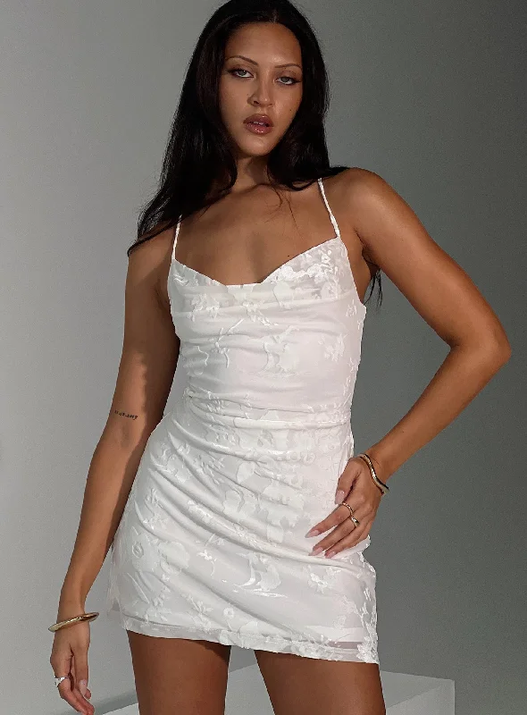 Celena Mini Dress Burn Out White Cozy Ruched Mini Dress