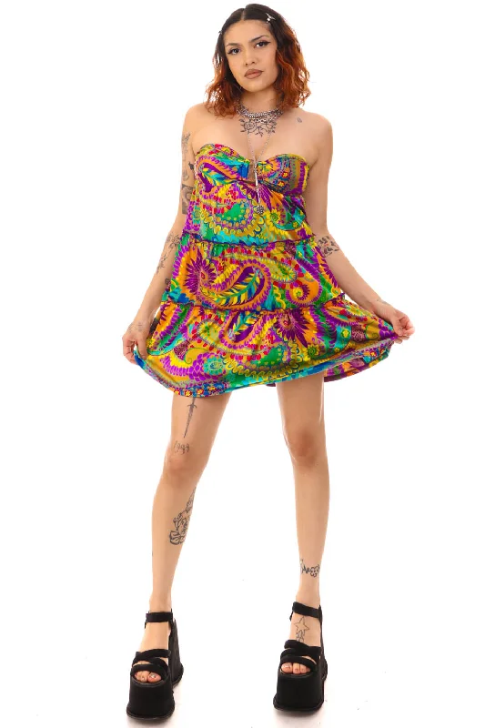 Vintage Y2K Rampage Paisley Tube Mini Dress - XS/S Comfortable Boho Mini Dress