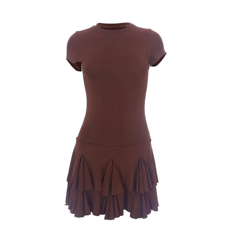 Crewneck short sleeve pleated solid mini dress- Final Sale Cozy Knitted Mini Dress