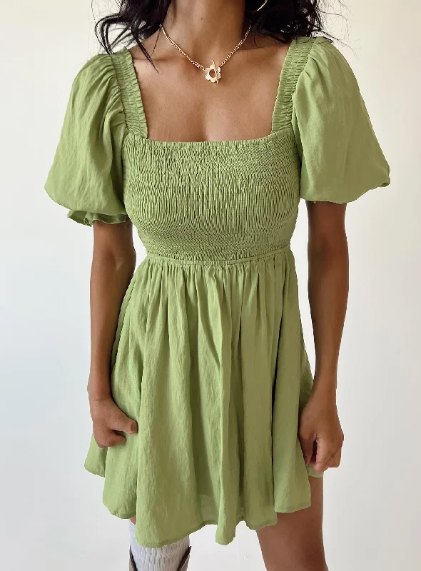 Dani Mini Dress Green Chic Puff Sleeve Mini Dress