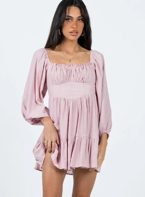 Ethan Long Sleeve Mini Dress Pink Fashionable A-Line Mini Dress