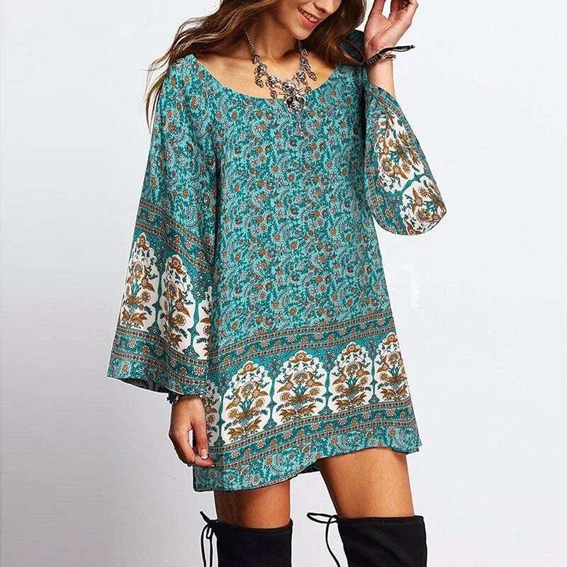 Floral Bohemian Oversized Mini Dress Fashionable Party Mini Dress