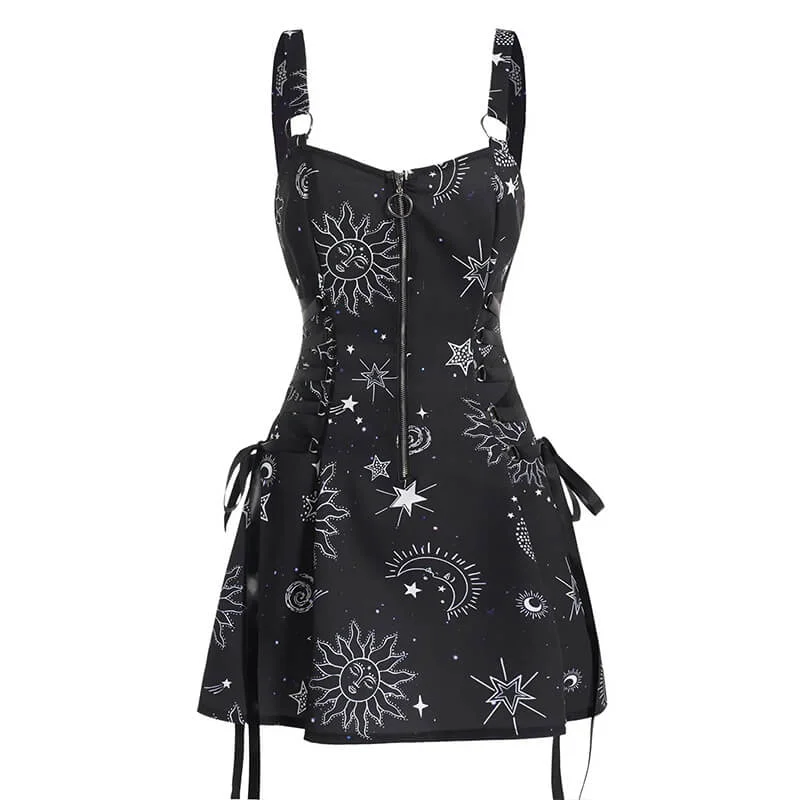 Gothic Strap Backless A-line Mini Dress Cozy Cowl Neck Mini Dress