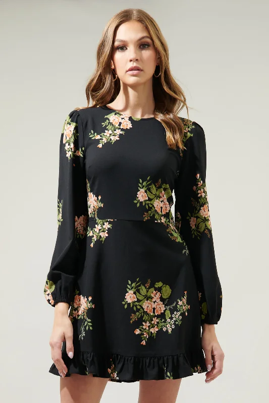 Jasleen Floral Long Sleeve Ruffle Mini Dress Classic Floral Mini Dress