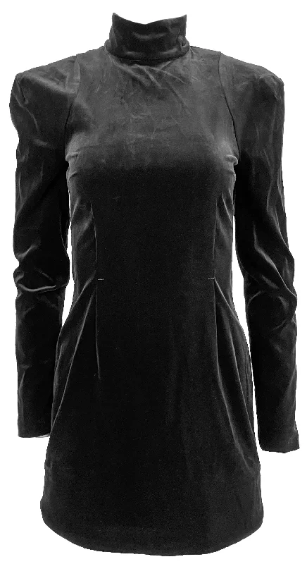 PATOU High Collar Velvet Mini Dress in Black Elegant Mini Dress with Pleats