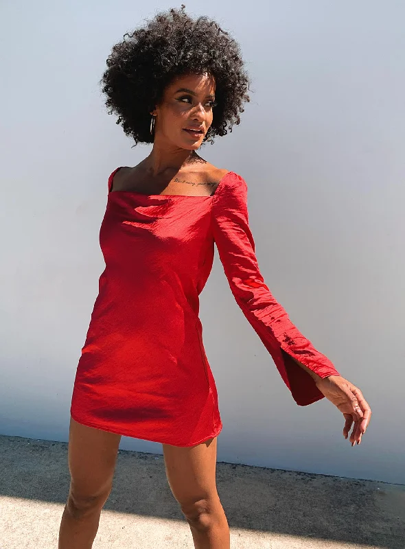 Star Power Mini Dress Red Comfortable Zip-Up Mini Dress