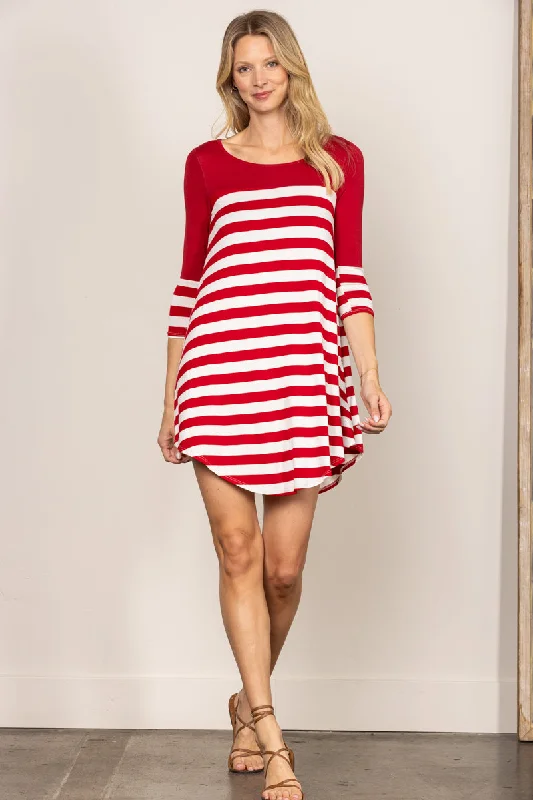 RED STRIPES LONG SLEEVES SWING MINI DRESS D7290 Elegant Tulle Mini Dress