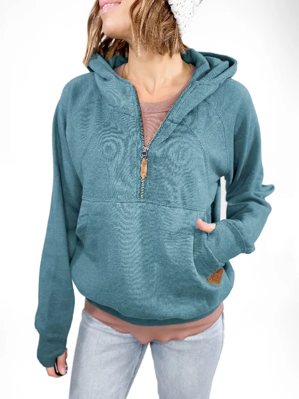 Averley Hooded Fleece- EMERALD Hoodie with Ribbed Neckline Snug Warm