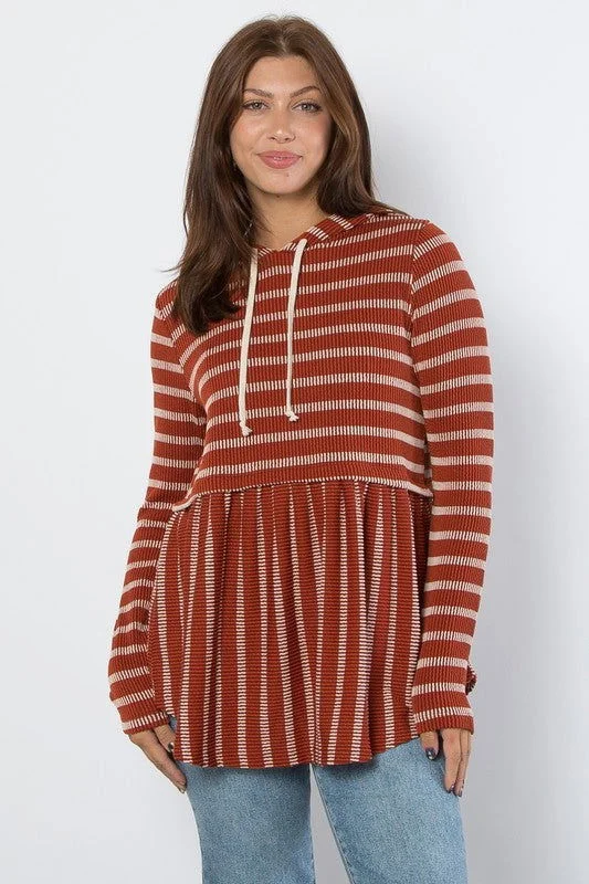 Be Stage Full Size Drawstring Striped Babydoll Hoodie Hoodie with Drop Shoulder Relaxed Streetwear Be Stage Full Size Drawstring Striped Babydoll Hoodie Hoodie with Drop Shoulder Relaxed Streetwear