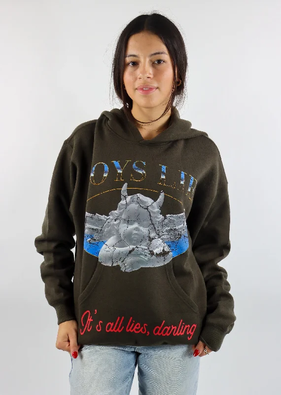 Boys Lie Here Lies Racer Hoodie ★ Brown Hoodie with Hem Lace Feminine Delicate