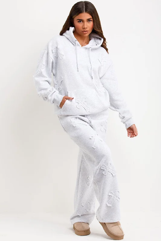 Cross Patch Hoodie And Joggers Tracksuit Lounge Set Grey Marl Hoodie with Raglan Sleeves Sporty Comfortable Cross Patch Hoodie And Joggers Tracksuit Lounge Set Grey Marl Hoodie with Raglan Sleeves Sporty Comfortable