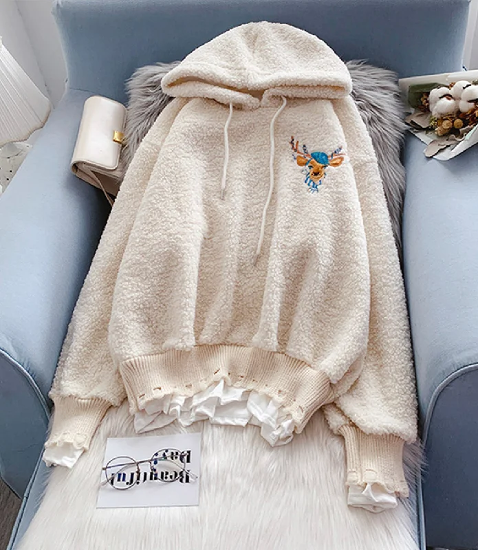 Cute lamb wool hoodie  217 Hoodie with Fur Luxurious Winter