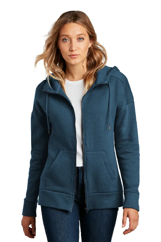District Womens Perfect Weight Fleece Full Zip Hooded Sweatshirt Hoodie w/ Pockets - Heather Poseidon Blue Hoodie with Magnetic Closure Innovative Modern District Womens Perfect Weight Fleece Full Zip Hooded Sweatshirt Hoodie w/ Pockets - Heather Poseidon Blue Hoodie with Magnetic Closure Innovative Modern