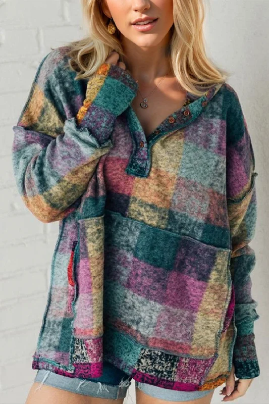 Double Take Full Size Half Button Thumbhole Long Sleeve Fleece Hoodie Hoodie with High Neck Warm Protective Double Take Full Size Half Button Thumbhole Long Sleeve Fleece Hoodie Hoodie with High Neck Warm Protective
