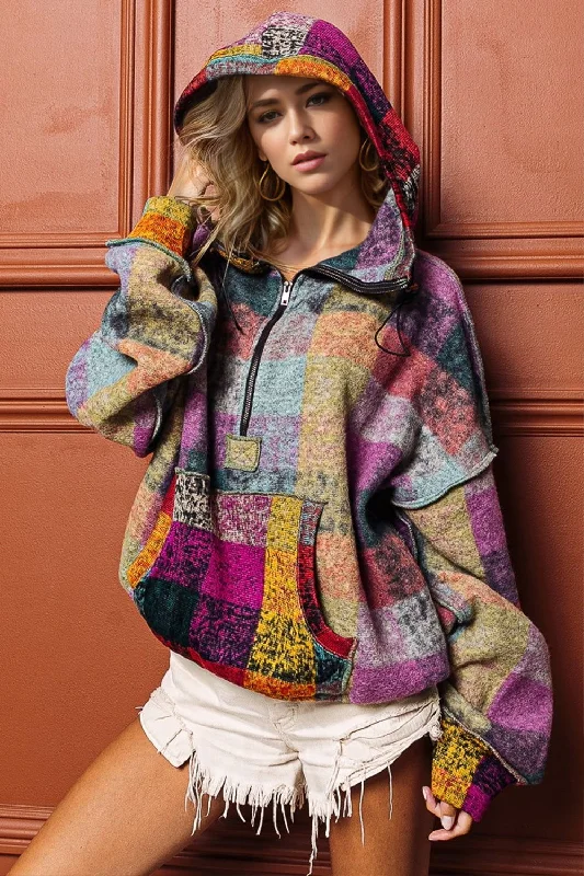 Double Take Full Size Half Zip Exposed Seam Fleece Hoodie Hoodie with High-Low Hem Asymmetrical Trendy Double Take Full Size Half Zip Exposed Seam Fleece Hoodie Hoodie with High-Low Hem Asymmetrical Trendy