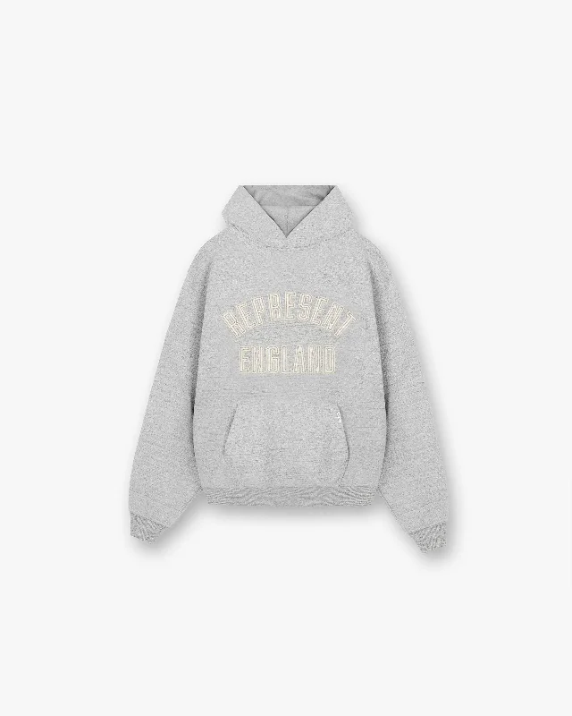 England Applique Hoodie - Grey Marl Hooded Sweatshirt Casual Wear Street Style