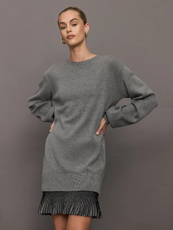 Ersa Shimmer Hem Sweatshirt Dress - Espace/Black Hoodie with Belted Waist Structured Tailored