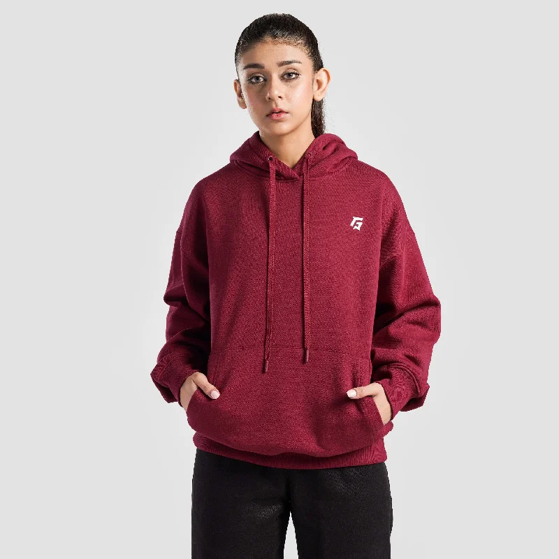 Essential Oversized Hoodie (Burgundy) Hoodie with Hem Ribbing Snug Secure