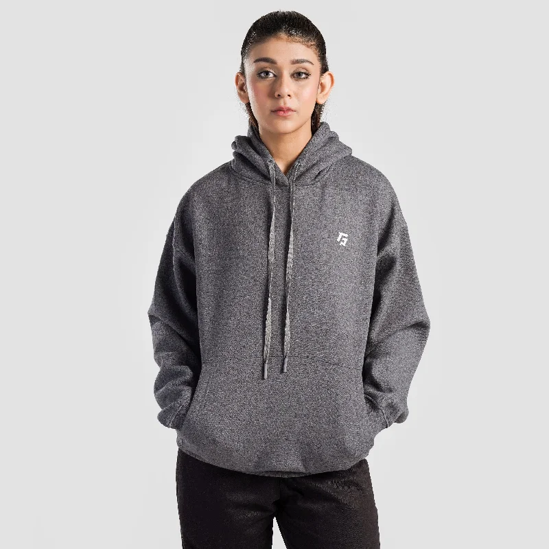 Essential Oversized Hoodie (Charcoal) Hoodie with High Neck Warm Protective