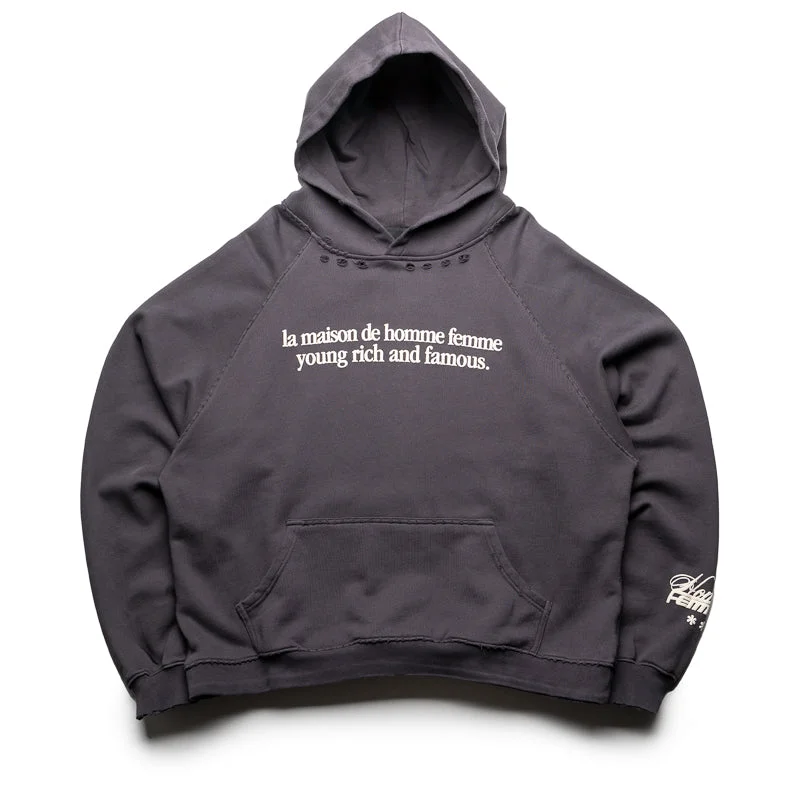 Homme Femme Destroyed Maison Hoodie - Black Hoodie with Cropped Fit Short Trendy