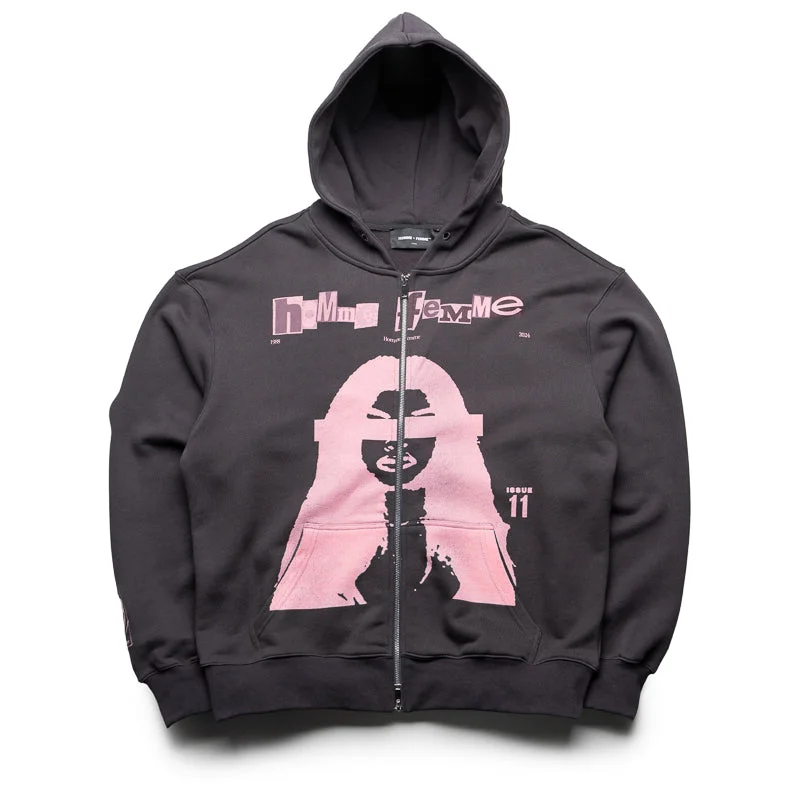 Homme Femme Ransom Zip Hoodie - Black Hoodie with Raglan Sleeves Sporty Comfortable