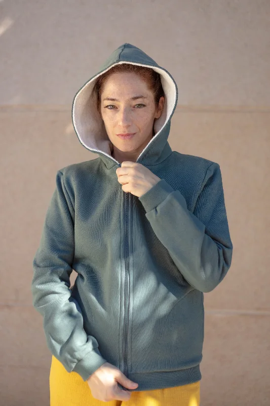 Hoodie - Sage Hoodie with Hem Applique Textured Unique