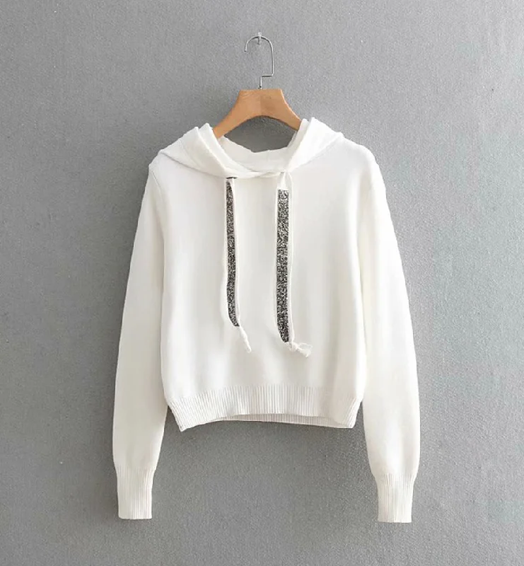Hoodie Simple long sleeve tops  219 Hoodie with Hem Lace Feminine Delicate