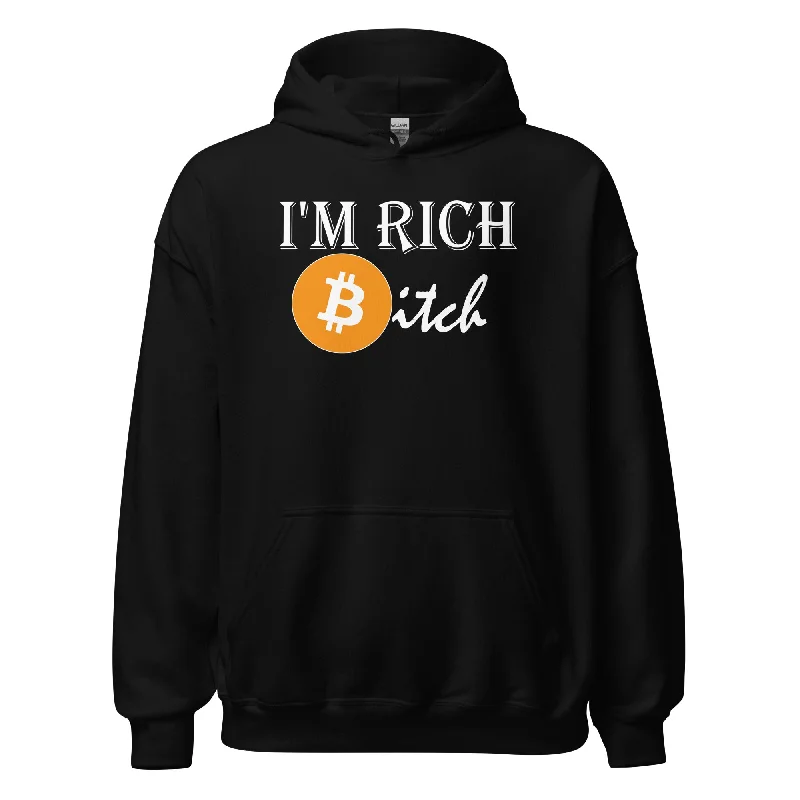I'm Rich with Bitcoin Bitch Pullover Hoodie Sweatshirt Hoodie with Drop Shoulder Relaxed Streetwear