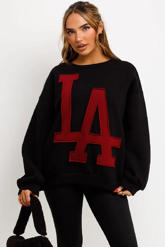 LA Jumper Sweatshirt Black Hoodie with Hem Raw Edge Edgy Unfinished