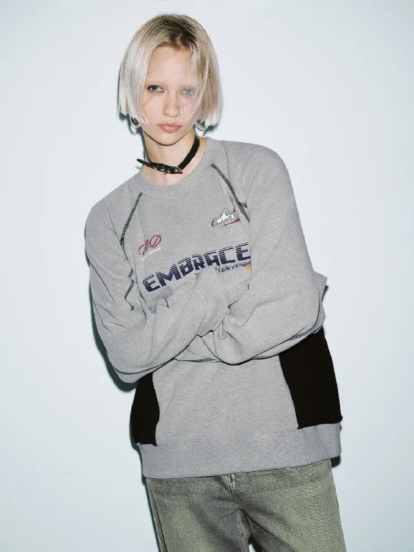 Loose Printed Sweatshirts Hoodie with Applique Textured Unique