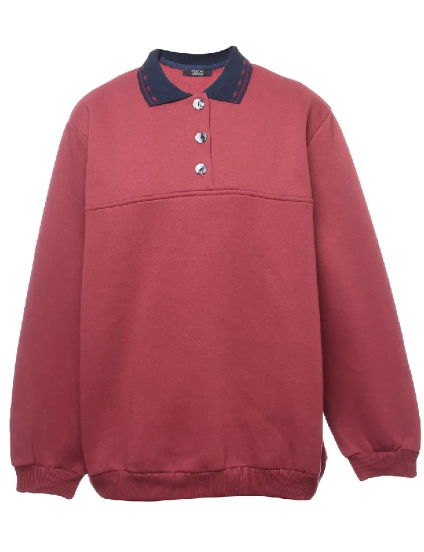 Maroon & Navy Collar Detail Plain Sweatshirt - L Hoodie with Camouflage Military Edgy Maroon & Navy Collar Detail Plain Sweatshirt - L Hoodie with Camouflage Military Edgy