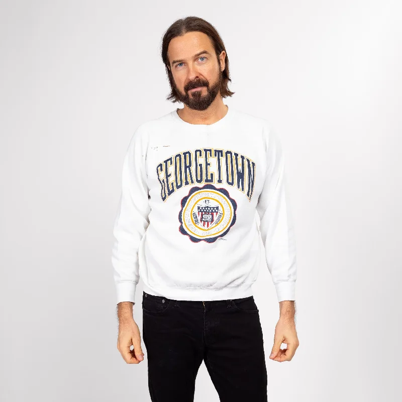 Medium 80s Georgetown University Distressed Crewneck Sweatshirt Hoodie with Thumb Holes Functional Cozy