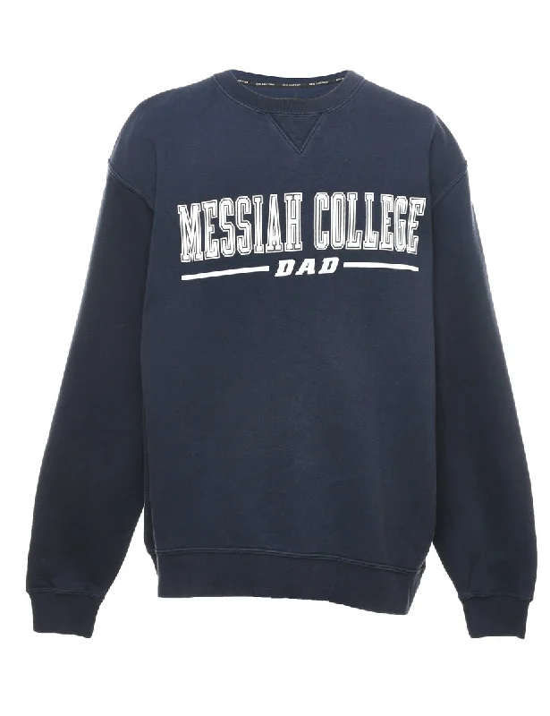 Messiah College Navy & White Printed Sweatshirt - XL Hoodie with Hem Patch Decorative Personalized Messiah College Navy & White Printed Sweatshirt - XL Hoodie with Hem Patch Decorative Personalized