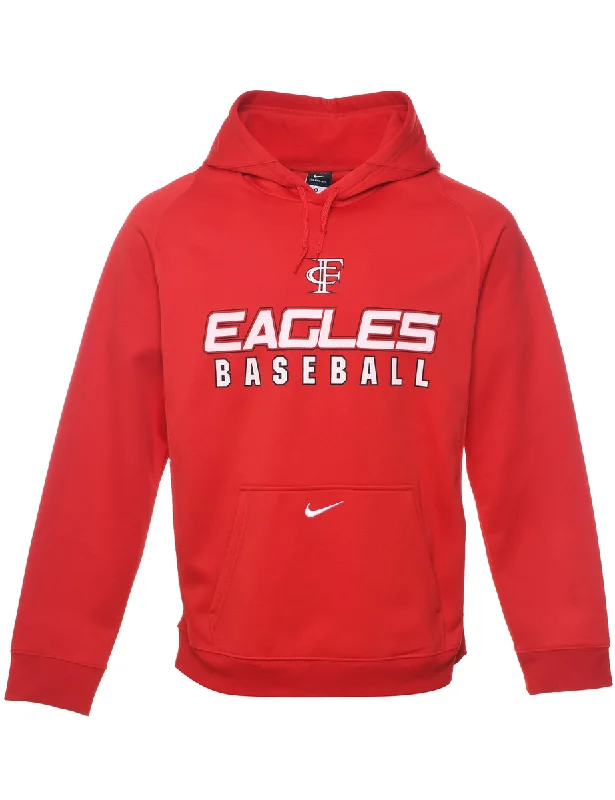 Nike Red & White Printed Baseball Design Dri-Fit Hoodie - M Hoodie with Hem Applique Textured Unique Nike Red & White Printed Baseball Design Dri-Fit Hoodie - M Hoodie with Hem Applique Textured Unique