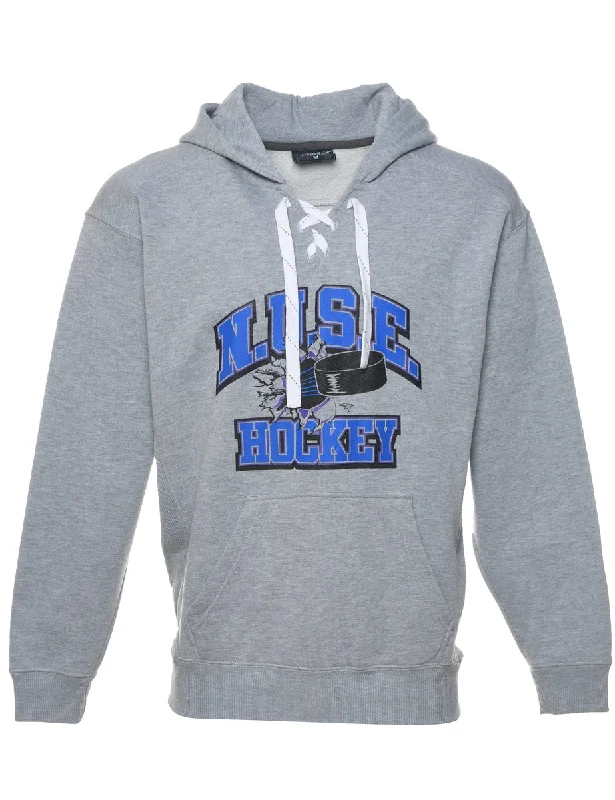 NUSE Hockey Printed Blue & Grey Hoodie - M Zip Hoodie Drawstring Kangaroo Pocket