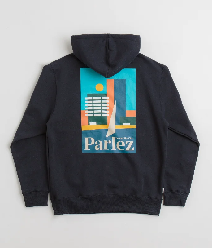 Parlez Chesapeake Hoodie - Navy Hoodie with Rolled Sleeves Casual Relaxed