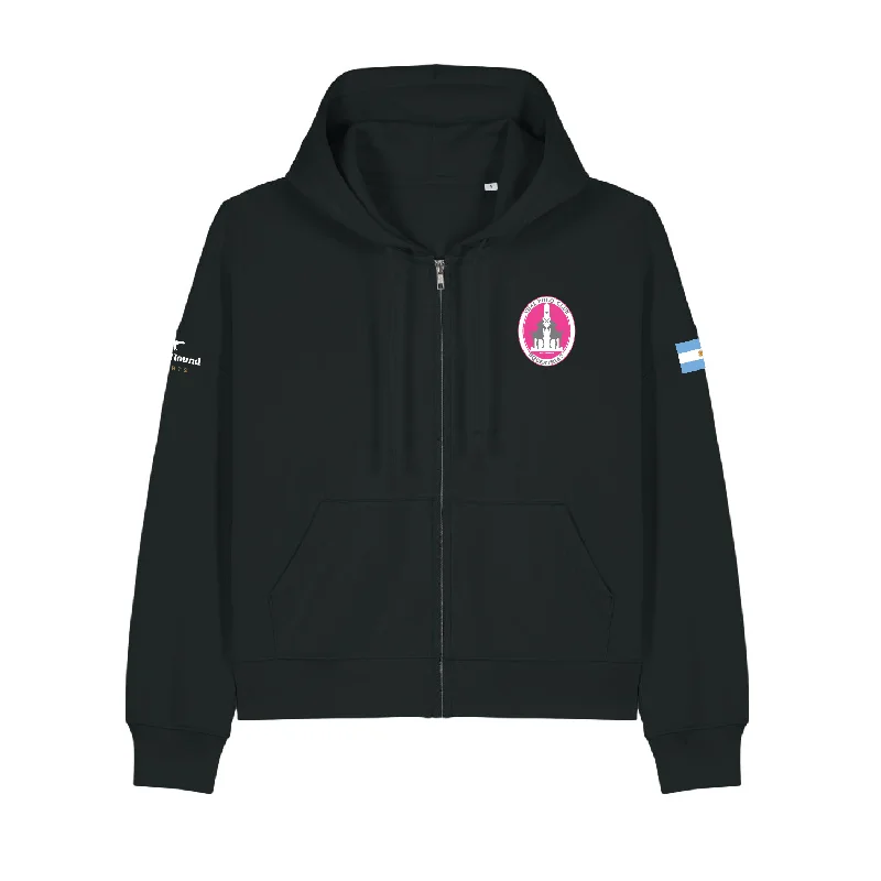 Pink Polo Cup 2024 Black Women's Zip Hoodie Hoodie with Stripes Bold Sporty