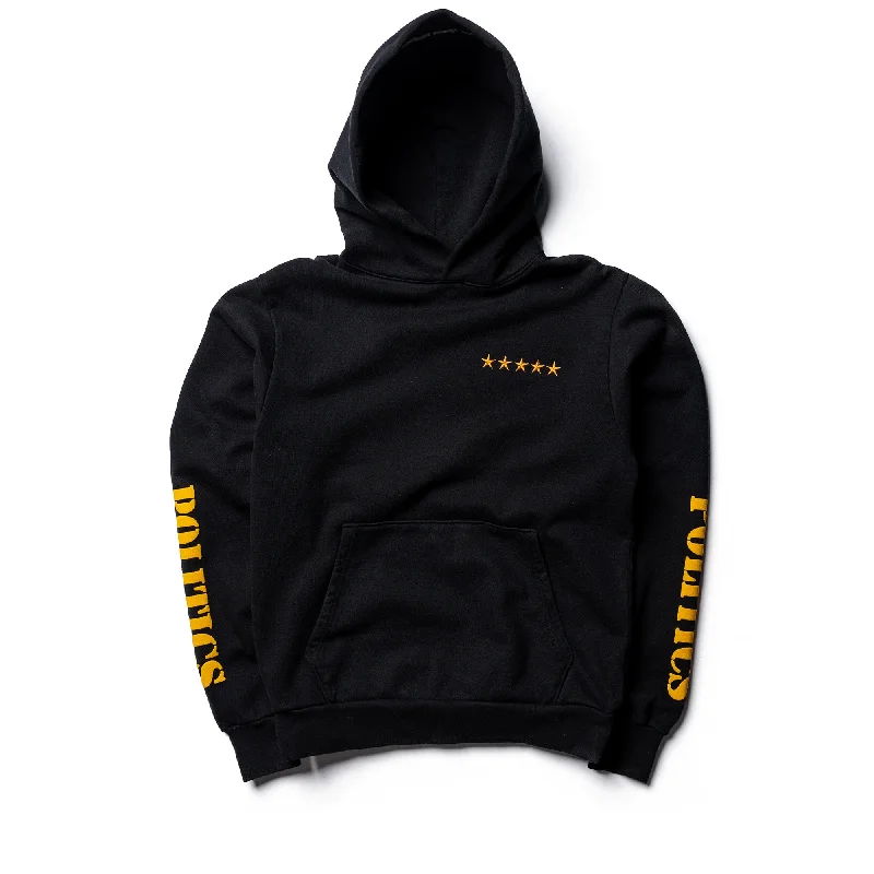 Politics Civvies 5 Star Fleece Hoodie - Black Hoodie with Sequins Glamorous Eye-catching
