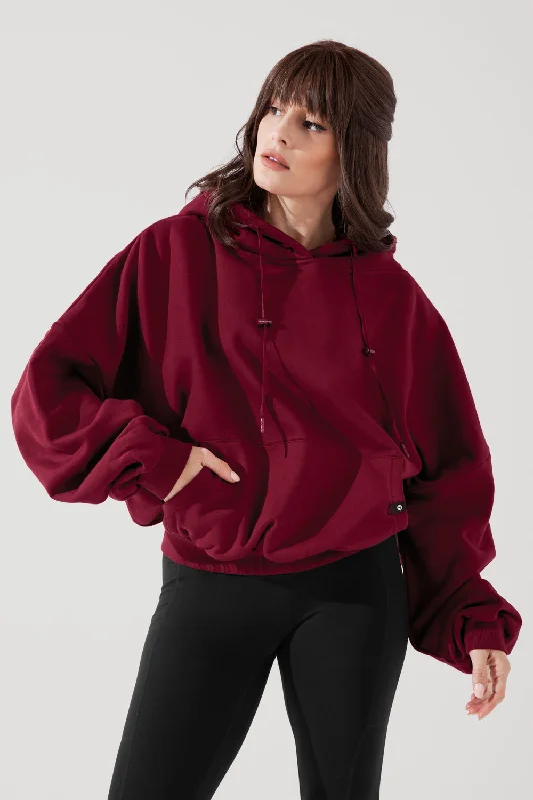 POPFLEX® Pullover Cloud Hoodie - Crimson Hoodie with Button Placket Classic Preppy