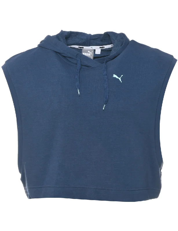 Puma Navy & White Cropped Hooded Sweatshirt - M Hoodie with Ribbed Hem Stretchable Secure Puma Navy & White Cropped Hooded Sweatshirt - M Hoodie with Ribbed Hem Stretchable Secure