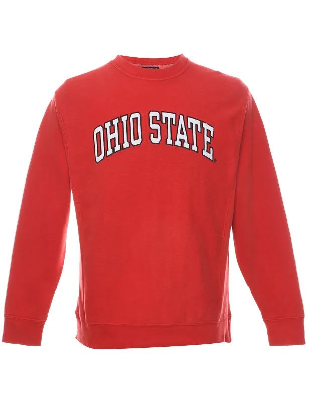 Red Ohio State Printed Sweatshirt - S Hoodie with Double Zipper Versatile Adjustable Red Ohio State Printed Sweatshirt - S Hoodie with Double Zipper Versatile Adjustable