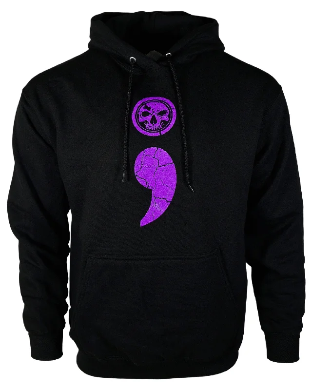 NEW! Semicolon Unisex Black & Purple Hoodie Hoodie with Typography Text Message
