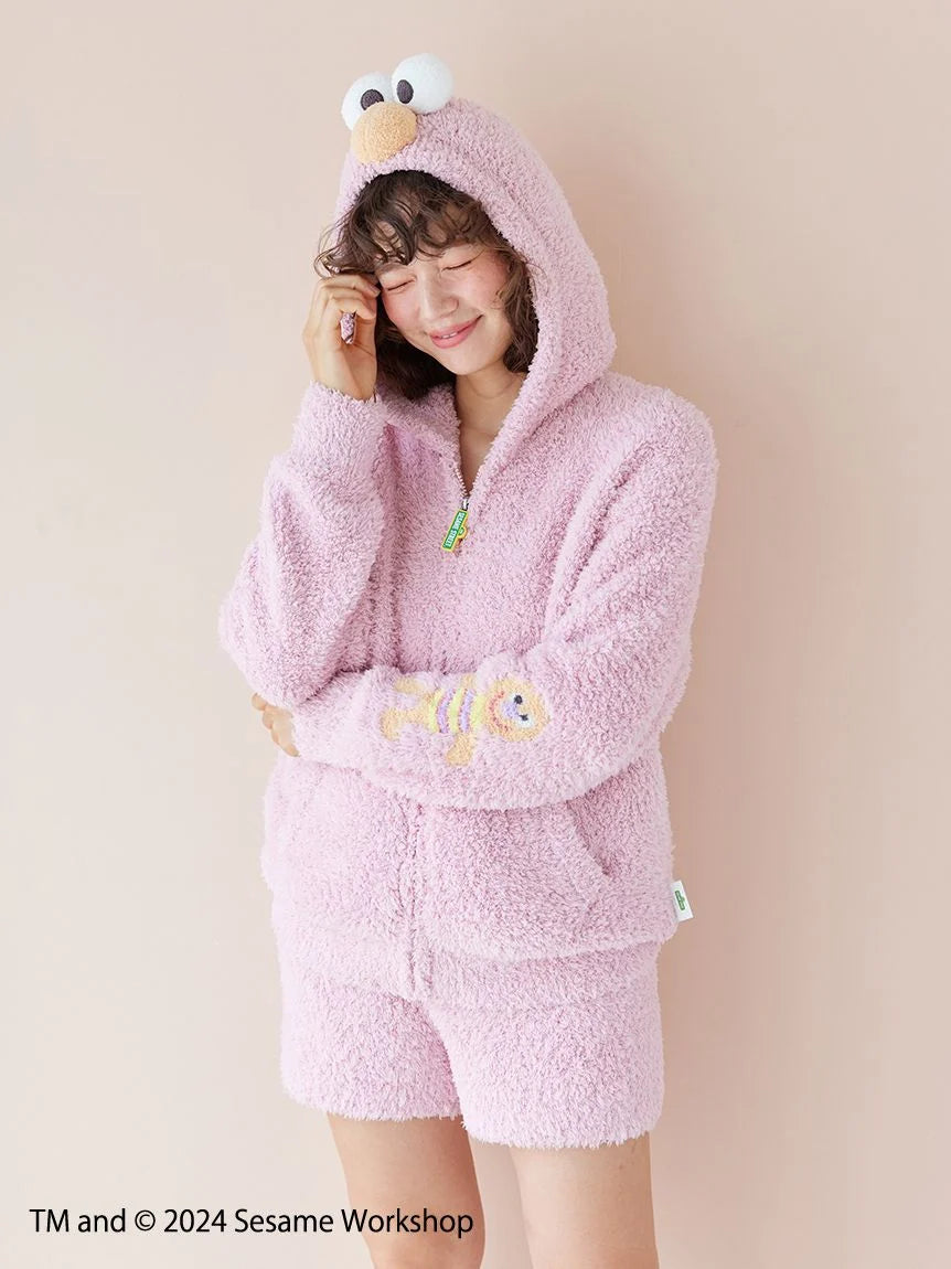 【SESAME STREET】 Elmo Hoodie and Shorts Set Hoodie with Hem Frayed Vintage Worn