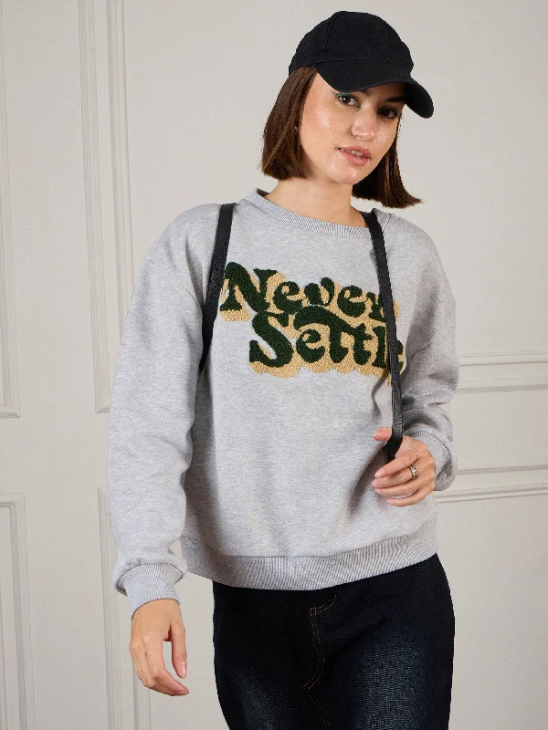 Women Grey Melange Premium Fleece Sweatshirt Zip Hoodie Drawstring Kangaroo Pocket