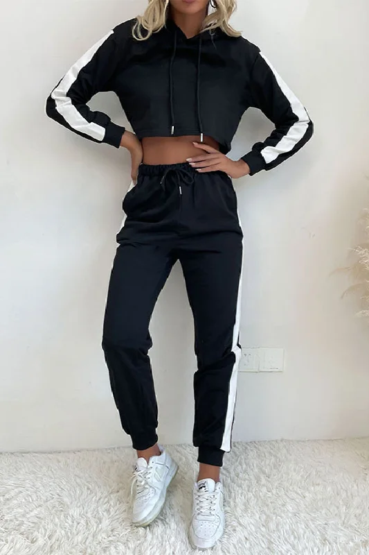 Side Stripe Cropped Hoodie and Jogger Set Hoodie with Magnetic Closure Innovative Modern