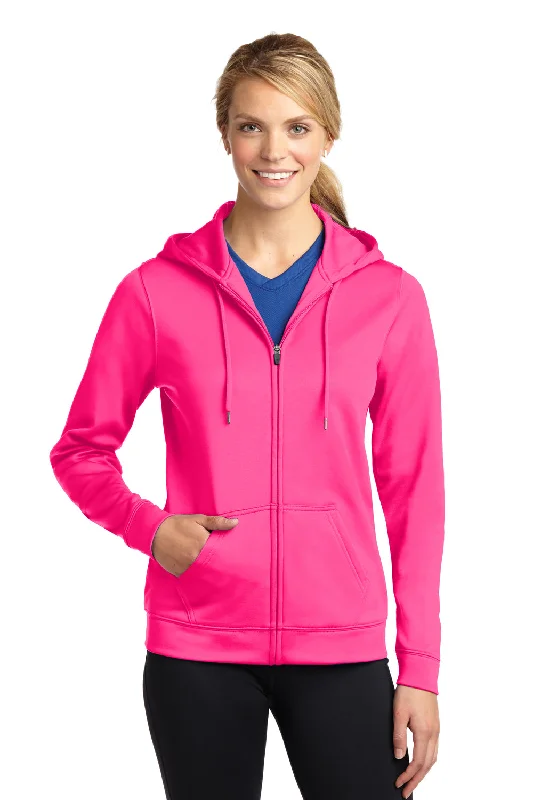 Sport-Tek Womens Sport-Wick Moisture Wicking Fleece Full Zip Hooded Sweatshirt Hoodie w/ Pockets - Neon Pink - Closeout Hoodie with Logo Branding Identity Sport-Tek Womens Sport-Wick Moisture Wicking Fleece Full Zip Hooded Sweatshirt Hoodie w/ Pockets - Neon Pink - Closeout Hoodie with Logo Branding Identity