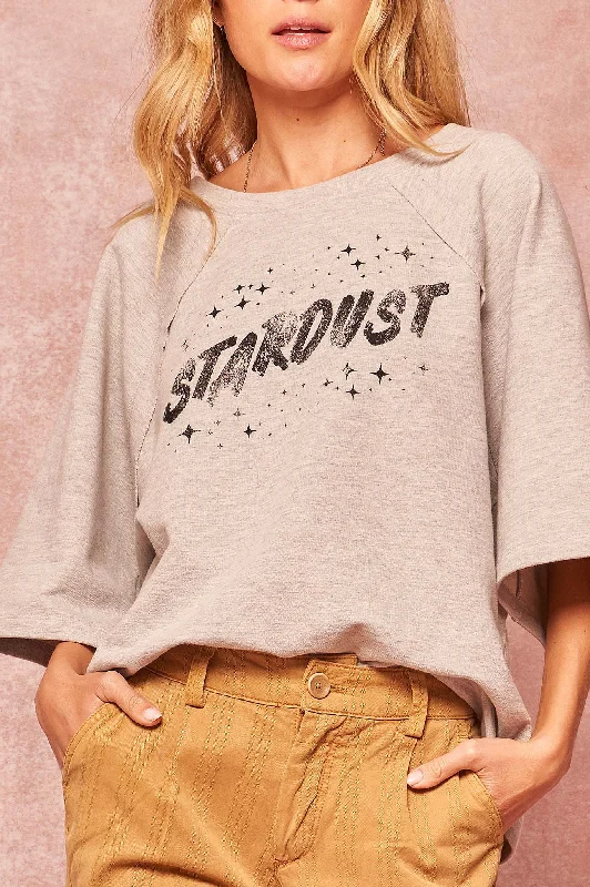 Stardust Wide-Sleeve Graphic Sweatshirt Hoodie with Raw Hem Edgy Unfinished